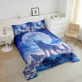 thumbnail image 3 of 3D Wolf Bedding Comforter Sets Winter Wolves On The Snow Mountain Bedding, Wild Animal Printed Comforter Set for Teens Adults Men Galaxy Moon Starry Sky Duvet Insert Twin 2Pcs (Blue), 3 of 6