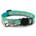 thumbnail image 3 of Cat Collar with Bell and Gold Foil Moon Star Design, Mint Green, for Small Cats and Kittens, Breakaway Buckle, 3 of 3