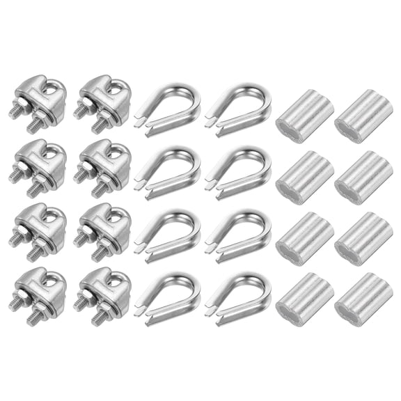 Uxcell 12 Pcs M3 Cable Clip Clamp 12 Pcs 3/16" Stainless Steel Thimble 12 Pcs 3/16" Aluminum Crimping Loop Sleeve