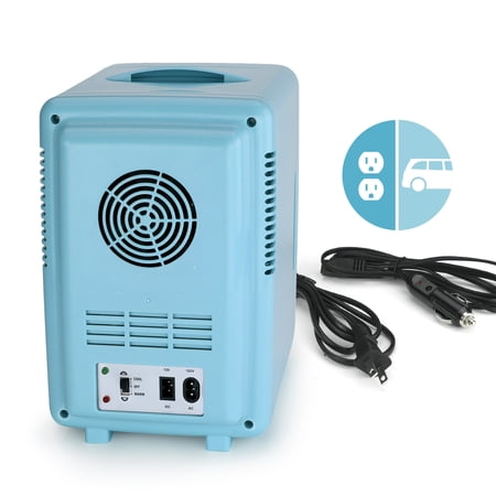 IONCHILL PERSONAL 6 CAN CHILLER LED LIGHTED MINI FRIDGE WITH MIRROR DOOR, BLUE