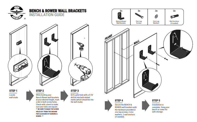 (2 pack) Iron American Multi-Purpose Gym Storage Wall Brackets
