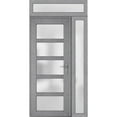 thumbnail image 3 of Front Exterior Prehung Metal-Plastic Door Frosted Glass / Manux 8002 Grey Ash / Side and Top Window / Office Commercial and Residential Doors Entrance Patio Garage 52" x 94" Left-hand Inswing, 3 of 6
