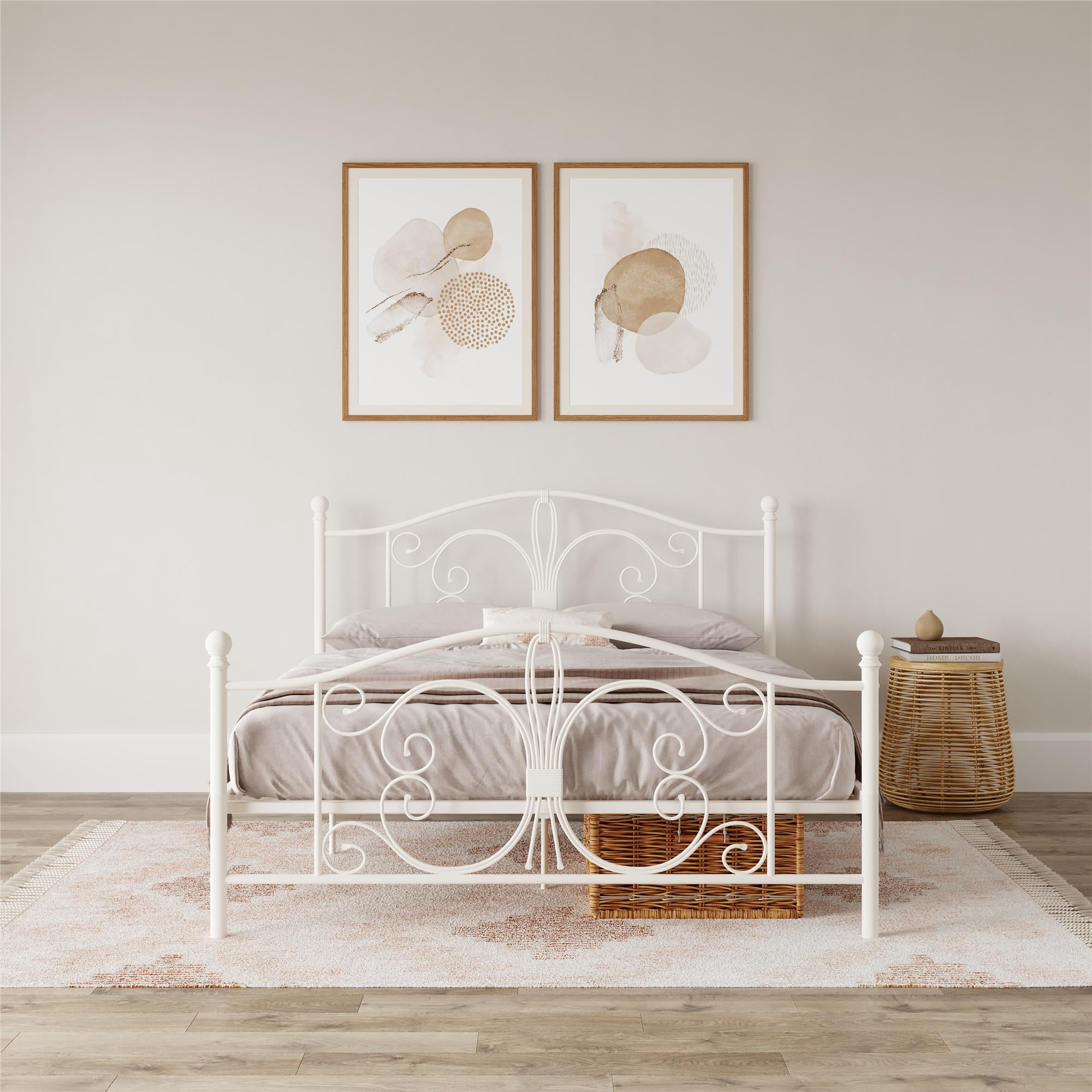 DHP Bombay Metal Platform Bed Frame With Headboard, Queen, White ...