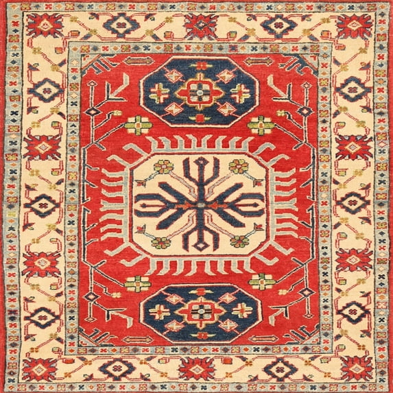 Ahgly Company Machine Washable Indoor Square Traditional Red Area Rugs, 7' Square