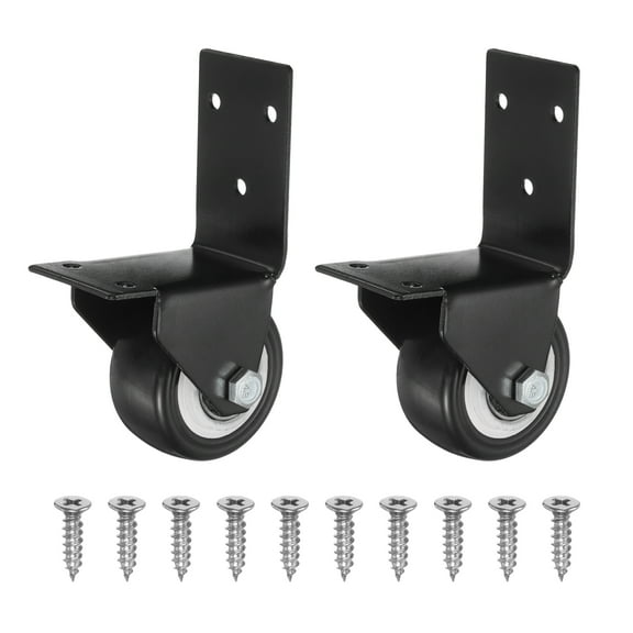 2" Side Mount Casters 2Pcs L-Shaped Plate Fixed Caster Wheel Rigid Non-Swivel Caster Black
