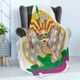 thumbnail image 4 of Mardi Gras Soft Flannel Fleece Blanket, Harlequin Lady Cartoon Style Circular Frame Checkered Pattern Ribbons, Cozy Plush for Indoor and Outdoor Use, 70" x 90", Purple Yellow Green, by Ambesonne, 4 of 5