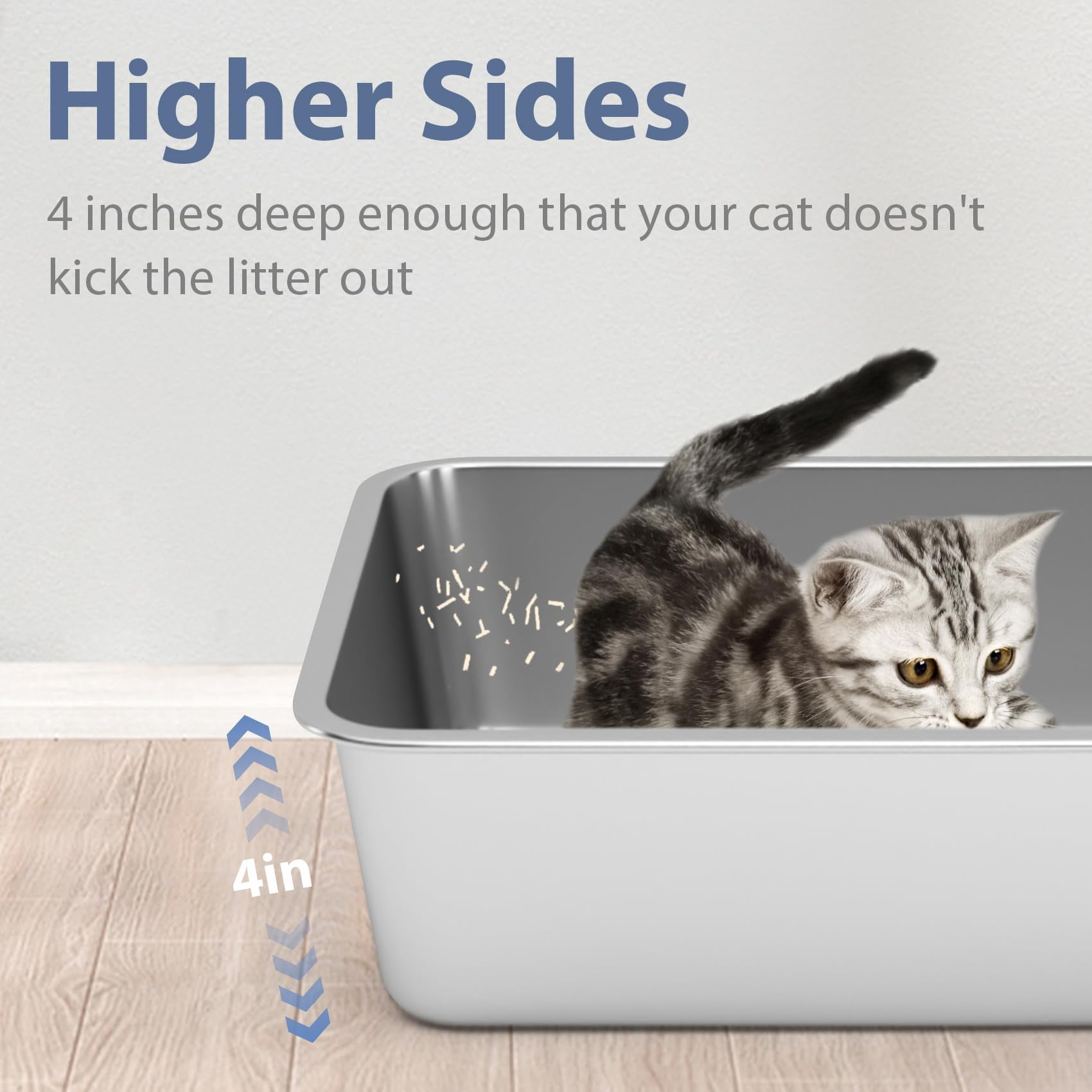 Stainless Steel Cat Litter Box - For Cats Easy To Clean  Never Absorbs Odor Stains Or Rusts (17.7" L X 13.5" W 4" H)