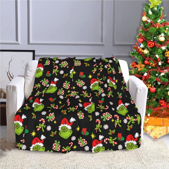 Christmas Character Holiday Print Flannel Throw Blanket, Choose From 30 x 40, 40 x 50, 50 x 60, 60 x 80 Inches, Soft Cozy Blanket for Bed