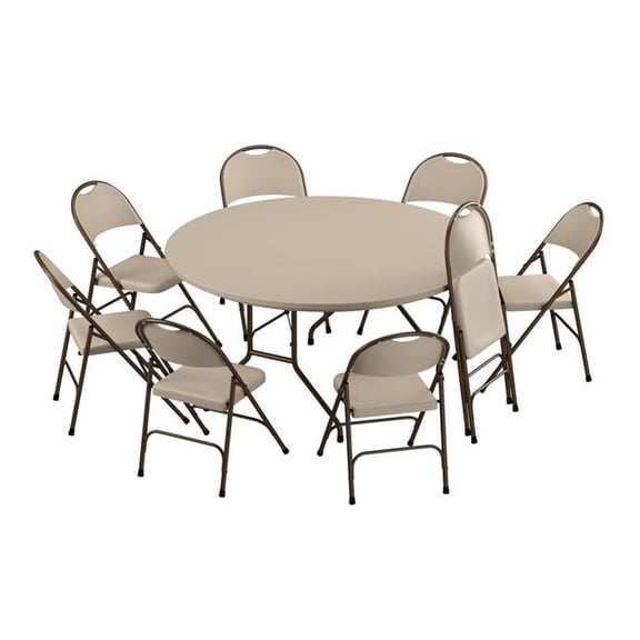 Correll R60-8RC350-24 60 in. Plastic Resin Folding Table with 8 Folding Chairs - Mocha Granite - Round