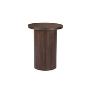Round Solid Wood End Table Brown Pedestal Side Table Living Room Furniture Accent End Table with Solid Wood Base