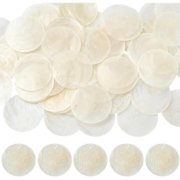 1 Box 60Pcs Capiz Shell Charm Mother of Pearl Shell Charms Bulk 4cm White Natural Summer Ocean Beach Hawaii Flat Round Disc Coin Seashell Beads Pendants for Jewelry Making DIY Craft Findings White