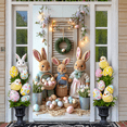 thumbnail image 5 of Cartoon  Easter Bunny Banner Blue Bow Tie Rabbit Door Cover Pink Polka Dots Fluffy Texture Bunny Backdrop for Easter Decoration Door Decor Kids Party, 5 of 8