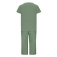 thumbnail image 5 of Summer Savings! Horkkom Womens Loungewear Set Summer Travel Vacation Outfits Linen Sets Crew Neck Short Sleeve Shirts Elastic Waist Capris Pants 2 Piece Sets Green S, 5 of 5