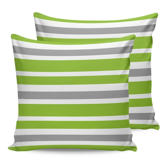 Outdoor Waterproof Throw Pillow Covers Set of 2 White, Green and Gray Stripes Decorative Pillowcases Outdoor Pillows Cushion Case 16x16 Inch Striped Pattern Patio Pillows for Couch Sofa Bed Garden