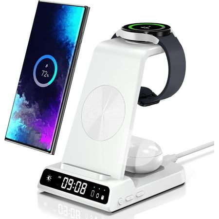 Wireless Charger for Samsung, 3 in 1 Wireless Charging Station for Samsung Galaxy S24 Ultra/S23 Ultra/S22/S21/Note 20/Z Flip 6/Fold 6, Charger for Samsung Galaxy Watch Ultra/7/6/5, White