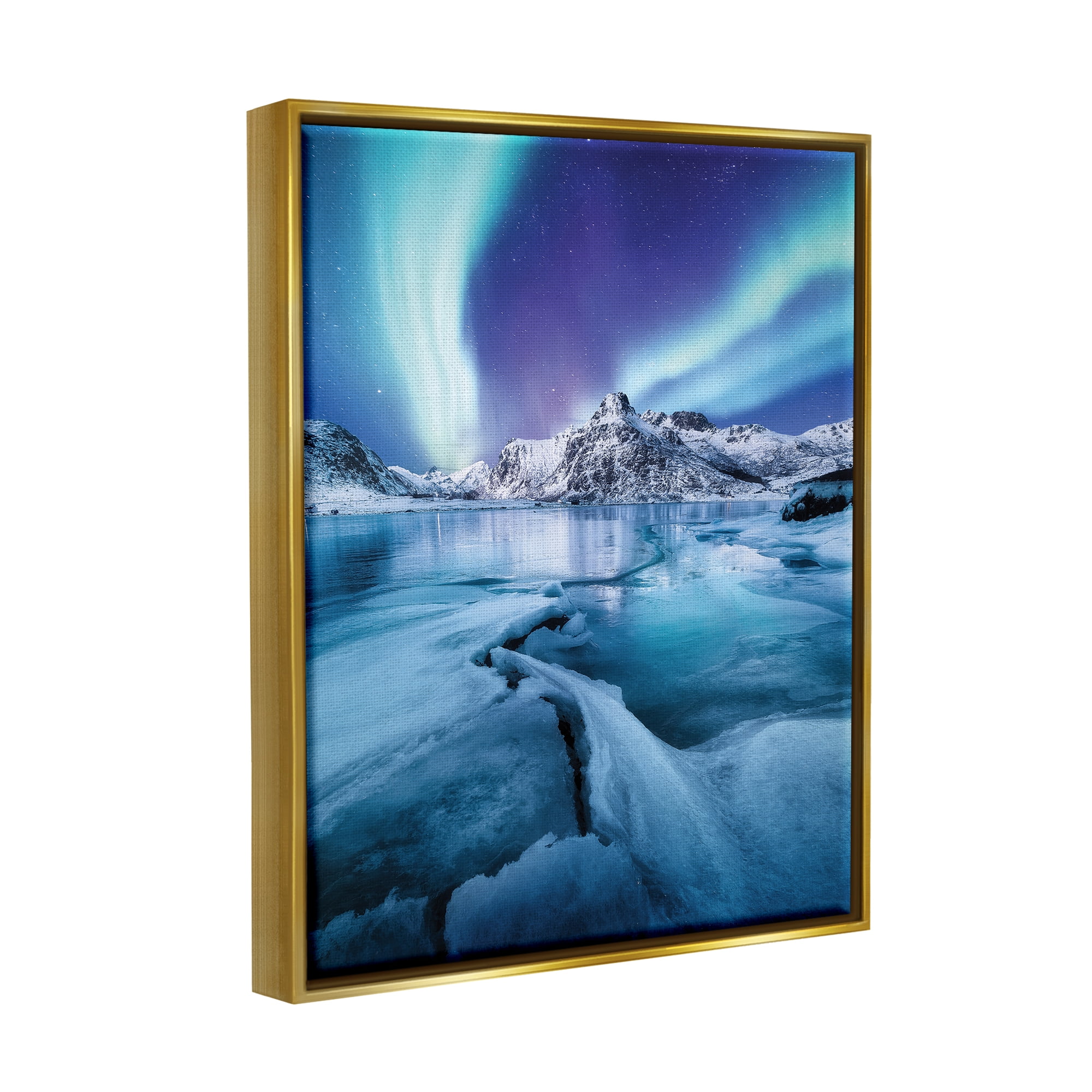 Stupell Industries Aurora Glaciers Photography Landscape Photography Gold Floater Framed Canvas Art Print Wall Art, 25 x 31