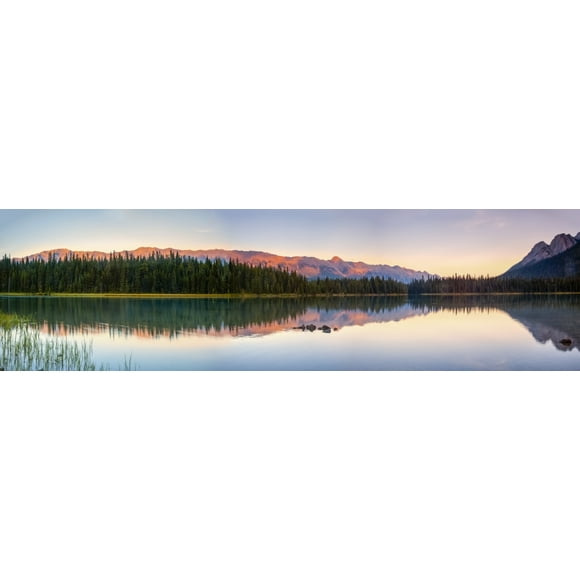 Tranquil lake with reflections in Elk Lakes Provincial Park at sunset; British Columbia, Canada Poster Print by Carson Ganci (40 x 11) # 12579001
