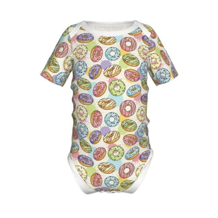 

Adobk Glazed Donuts Print Baby Climbing Clothes Jumpsuit Rompers Classic Rompers Child Short sleeve Bodysuits-3 Months