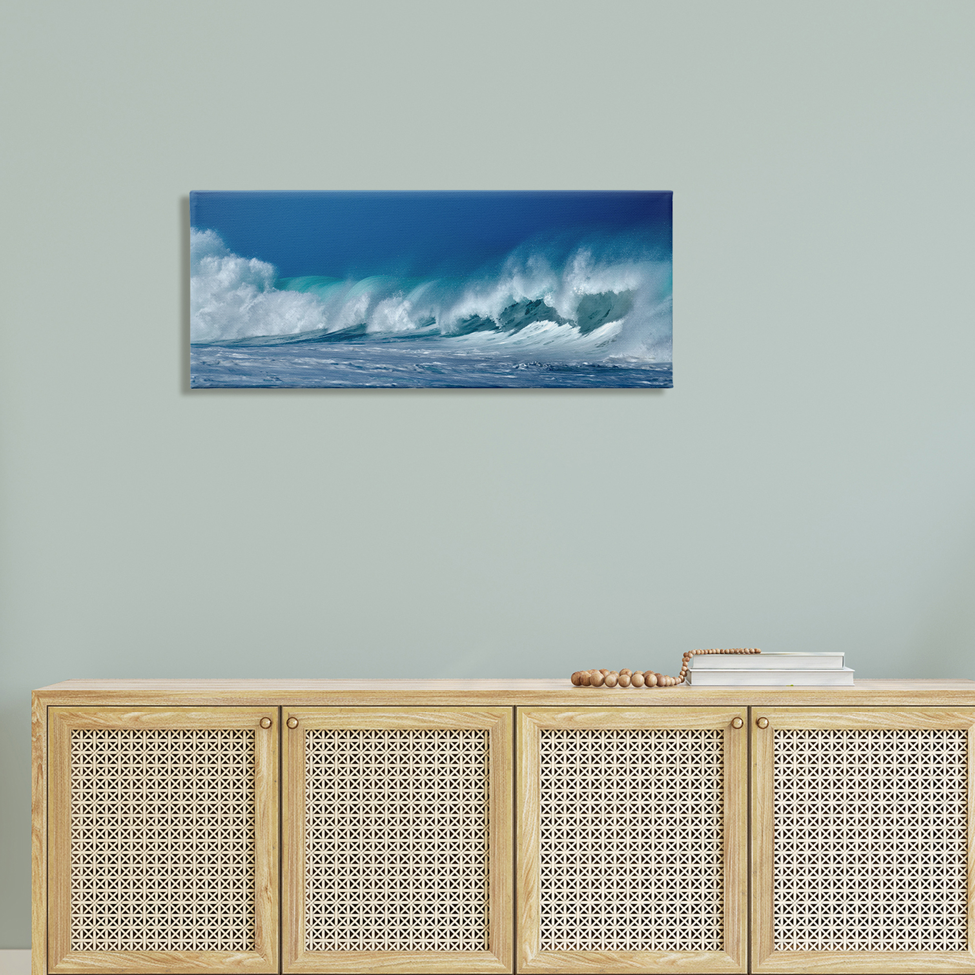 Stupell Industries Panoramic Tsunami Rough Ocean Waves Water Splashing, 40 x 17, Design by Dennis Frates