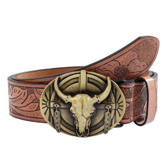 Yokua Men Belt Cool TexasBull Buckle Pants Belt Male Belt Vintage Western Waist Strap