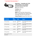 thumbnail image 2 of Right Mirror - Compatible with 1989 - 1994 Geo Metro 1.0L 3-Cylinder Naturally Aspirated SOHC GAS 1990 1991 1992 1993, 2 of 2