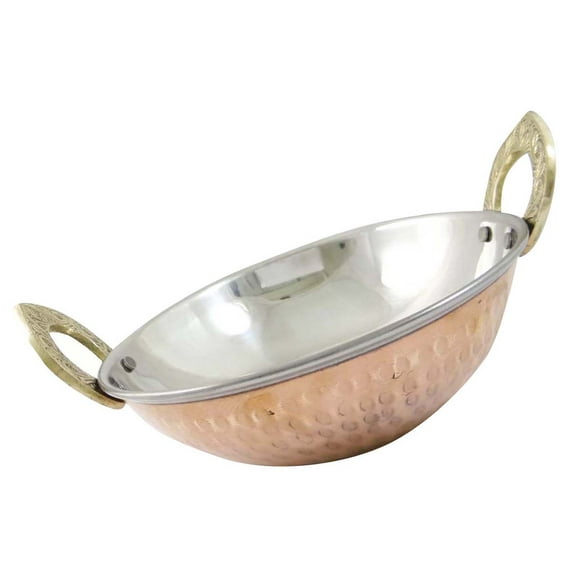 Pure Copper Stainless Steel Traditional Kadai Bowl With Serving Spoon Small Size