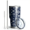 thumbnail image 2 of 30oz Dark Blue Christmas Snowflake Pattern Tumblers Stainless Steel Tumbler with Lid and Straw,Vacuum Insulated Double Wall Travel Tumbler Cups Mug with Cleaning Brush for Coffee,Tea, 2 of 7