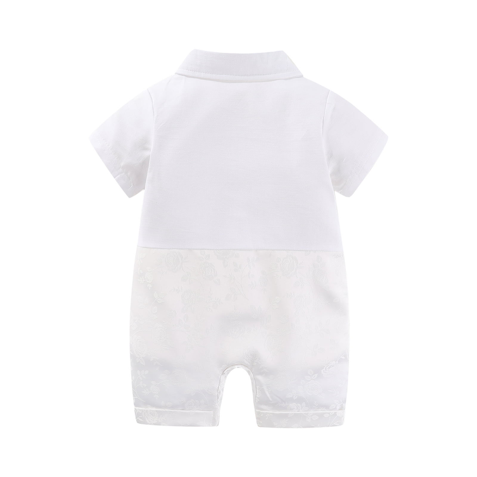 Hresadio Baby Boy Baptism Clothes Christening Outfit Bowtie Tuxedo Jumpsuit Overall Romper White