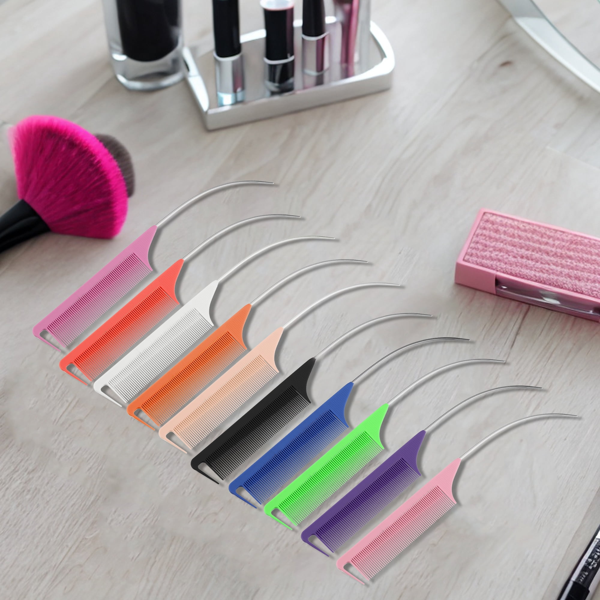 Unique Bargains 1Pc Women Rat Tail Comb for Curly Thick Thin Dry Hair Light Pink