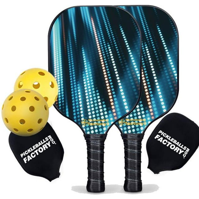 Ensemble de Raquettes de Pickleball PB00039-3-G Pickleball Factory - Raquette de Pickleball Pro Néon & Kit de Démarrage de Pickleball & Fibre de Verre Graphite
