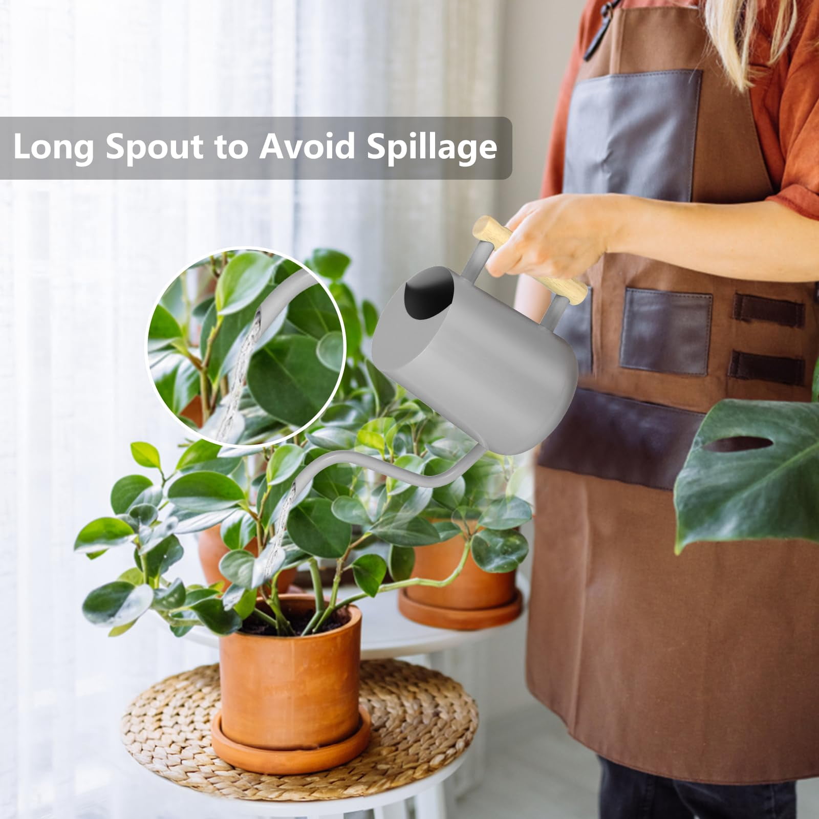 Watering Can Indoor Plants, 35oz Small Stainless Steel Metal Watering Can Modern Decorative Watering Pot