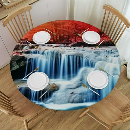 

Autua Waterfall Forest Red Leaves Round Table Cover Stain Resistant Washable Indoor Outdoor Kitchen Dining Wedding Parties Tablecloth 100% Polyester Fiber 46 -50