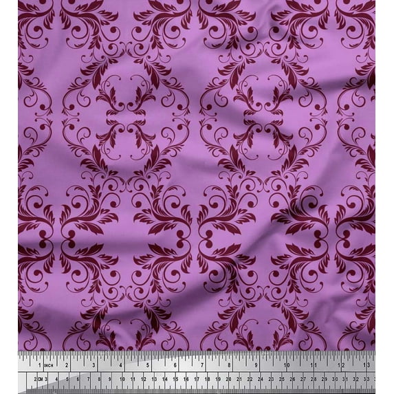 Soimoi Purple Cotton Jersey Fabric Quaterfoil Damask Printed Craft Fabric by the Yard 58 Inch Wide