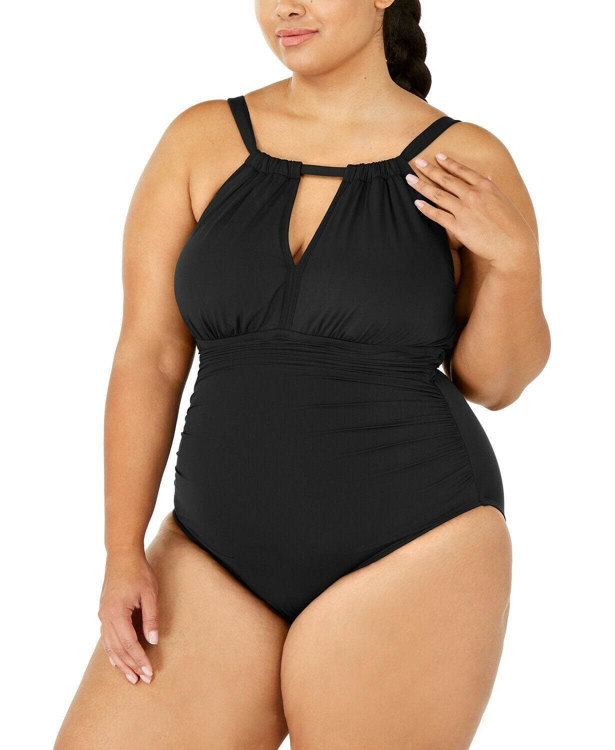 Lauren Ralph Lauren BLACK Plus Size High-Neck Keyhole One-Piece Swimsuit,  US S P 