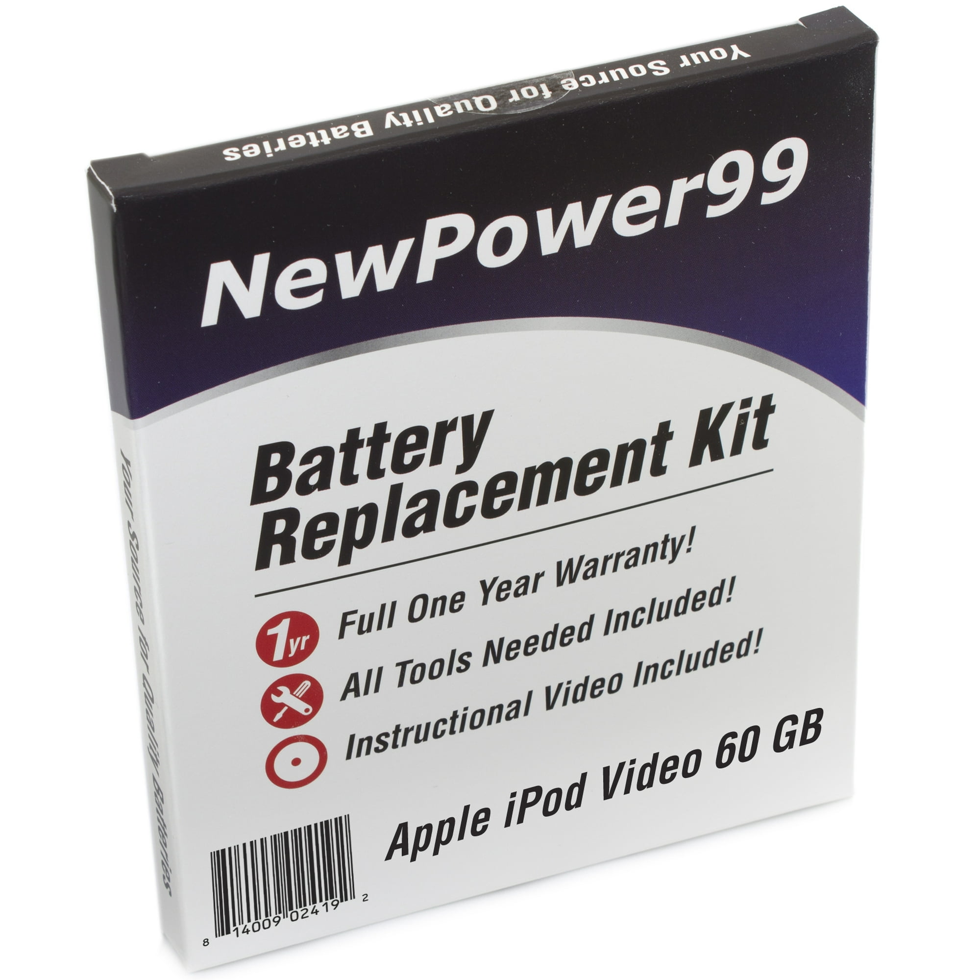 Apple iPod Video 60GB Battery Replacement Kit with Tools, Video Instructions, Extended Life Battery and Full One Year Warranty