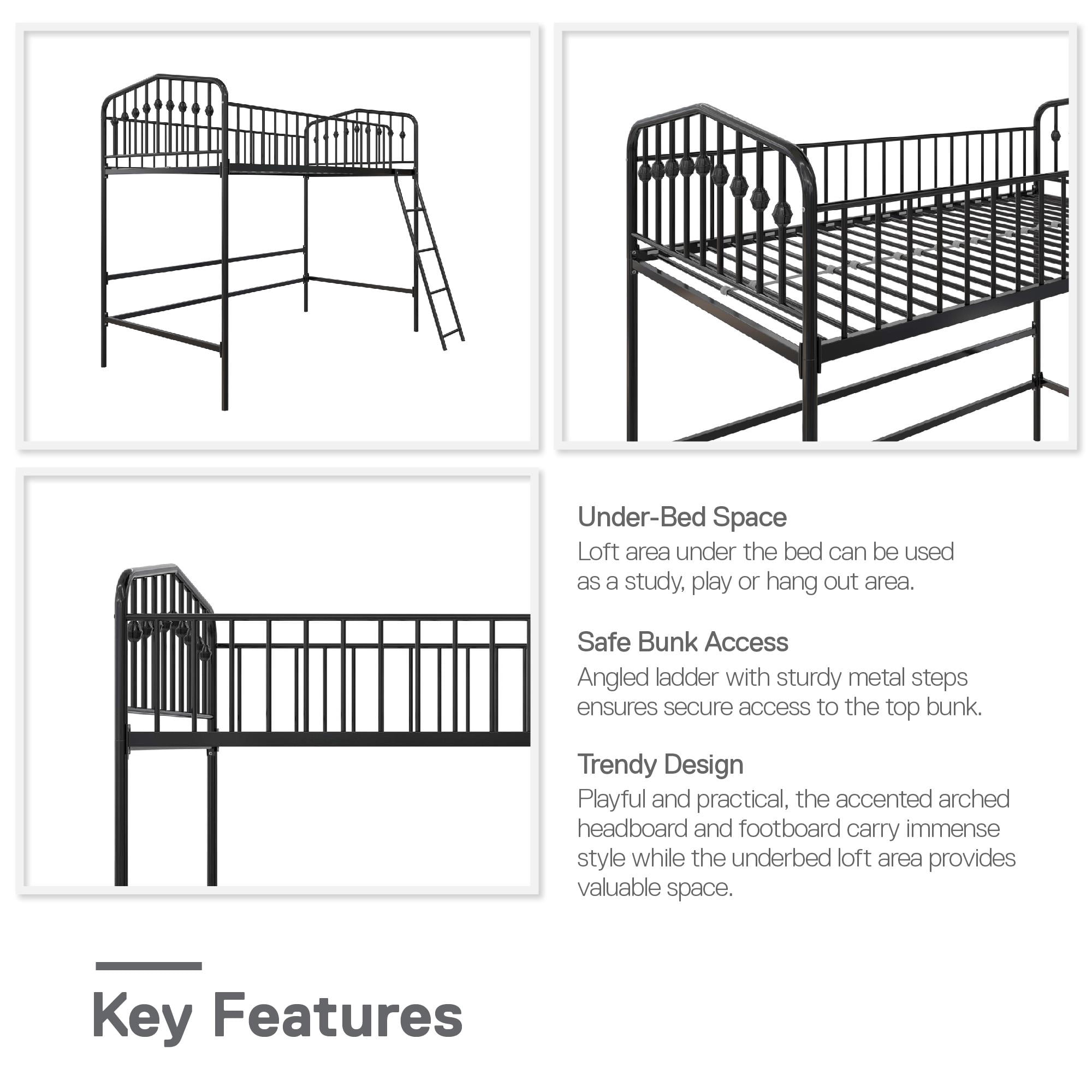 Novogratz Bushwick Metal Twin Loft Bed, Black