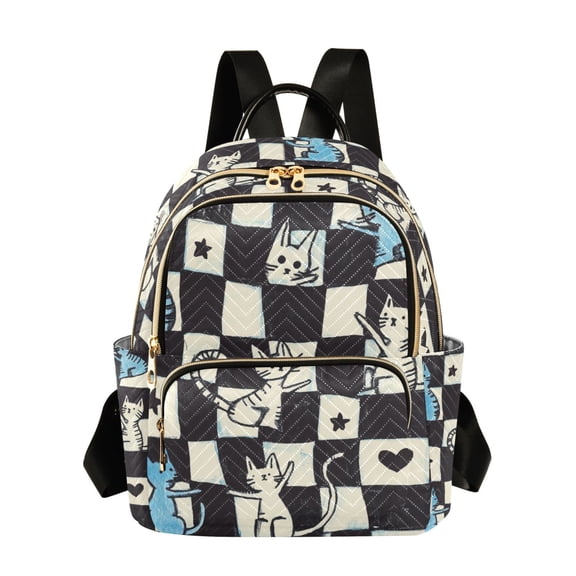 FORMRS Mini Backpack Purse for Women Quilted Travel Daypack Casual Shoulder Bag, Blue and White Cat