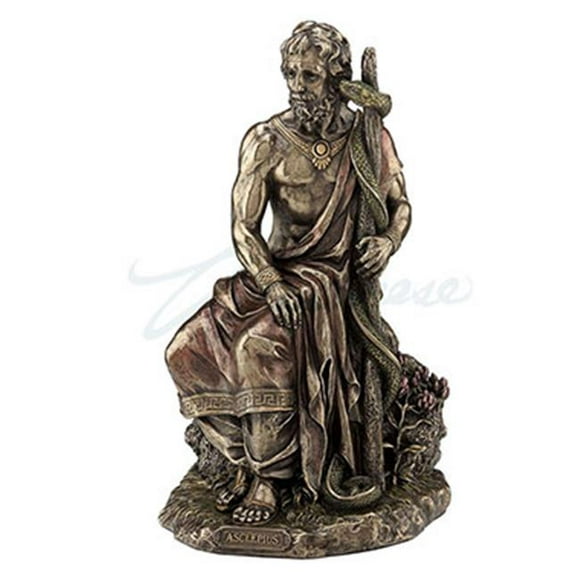 WU76940V4 Asclepius Dieu Grec de la Médecine Tenant la Sculpture Asklepienne - Bronze