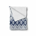 thumbnail image 2 of Ikat Soft Flannel Fleece Throw Blanket, Traditional Design Borders Art Geometrical Motifs and Shapes, Cozy Plush for Indoor and Outdoor Use, 60" x 80", Navy Blue and White, by Ambesonne, 2 of 6