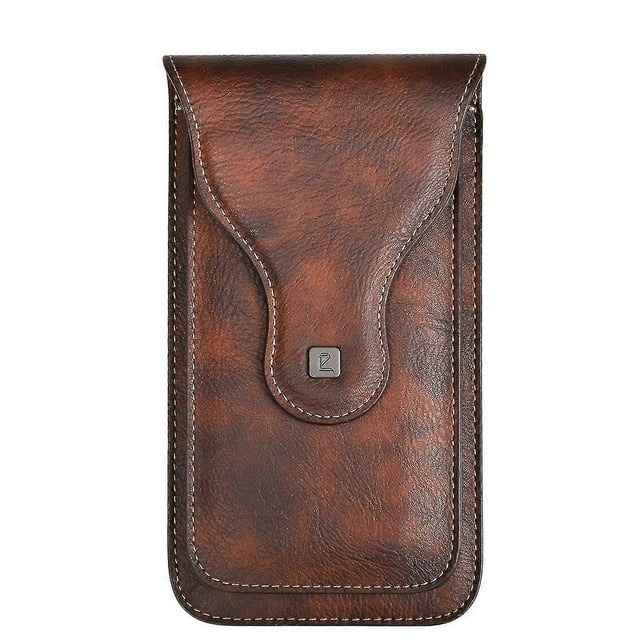 ZHAOCHENG Funda de cuero sintético para la cintura compatible con teléfonos móviles de menos de 6,5 pulgadas, funda para teléfono con clips para cinturón y ganchos, color marrón