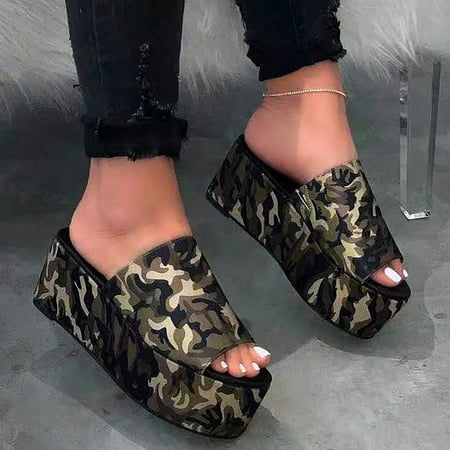 

Aayomet Women s Sandals Women Summer Cloth CamouflageSlip On Casual Open Toe Wedges Comfortable Beach Shoes Sandals Camouflage 7