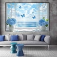 thumbnail image 2 of Mudket Framed Canvas Wall Art Blue Hydrangea Vase Bright Blue Butterfly Window Ocean Prints Wall Decor Floral Canvas Print Ready to Hang for Living Room Bedroom Farmhouse Decor - 12"L x 8"W, 2 of 10