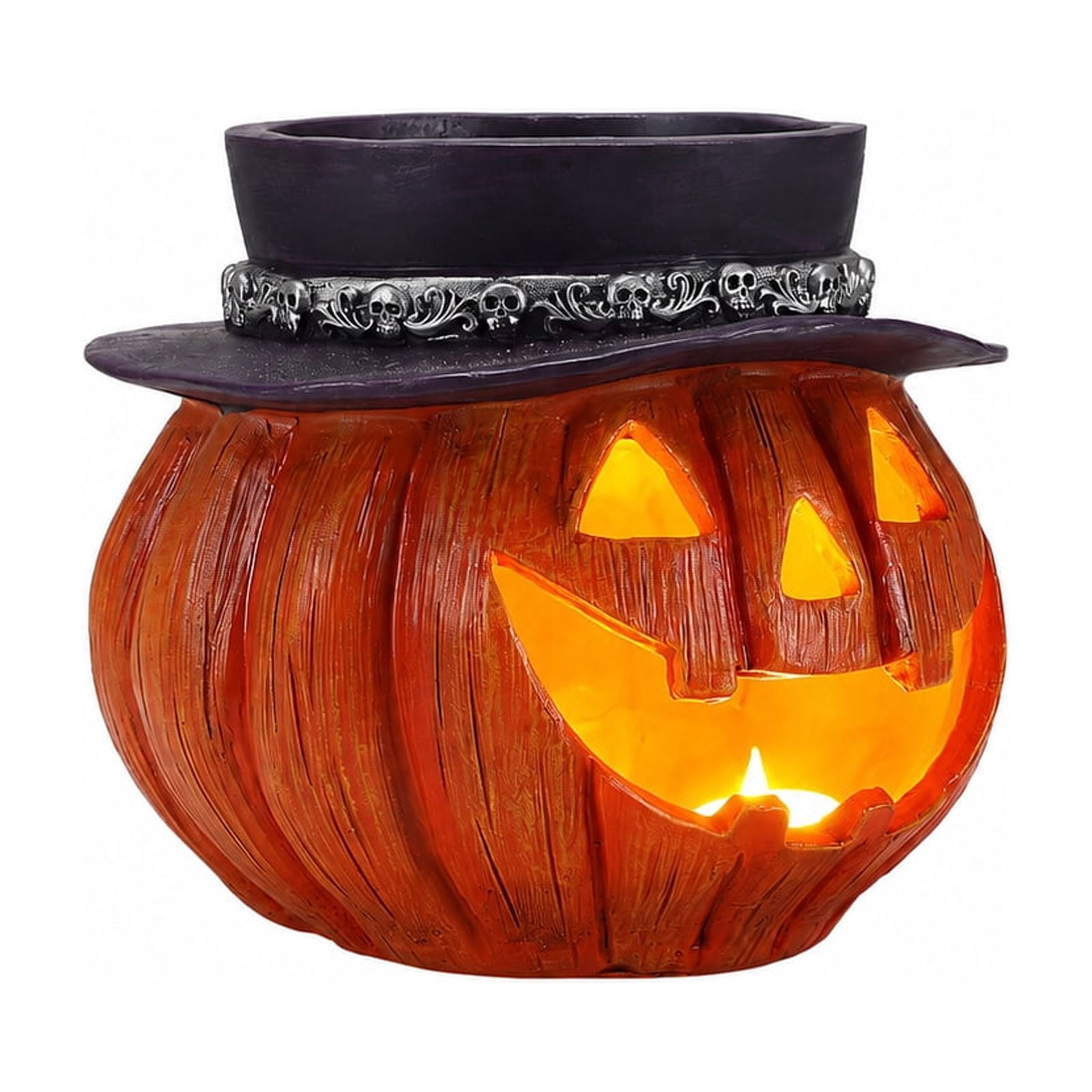 Halloween Pumpkin Candy Bowl with Witch Hat and LED Light, Jack O Lantern Storage Bowl and Tabletop Decor for Home Party, Yellow and Black