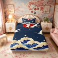thumbnail image 4 of Manfei Traditional Crane Twin Sheet Sets for Home, Blue Wave Sun Bedding for Office, Blue White Red 3pcs, 1 Flat Sheet, 1 Fitted Sheet and 1 Pillowcase, 4 of 6