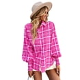 thumbnail image 1 of Blusas para mujer a la moda, camisa a cuadros con botones y cuello en V, manga larga, tallas S-XL, 1 of 6