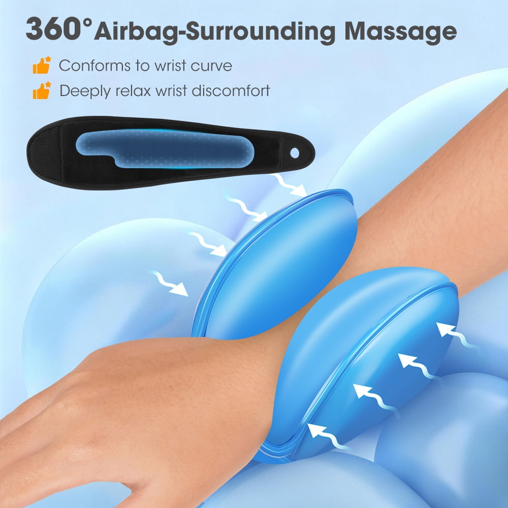 Wrist Hand Massage Heating Pad, Air Compression Wrist Massager with Adjustable Vibration and Heat, Cordless Heated Wrist Brace for Circulation - Left Right Hand