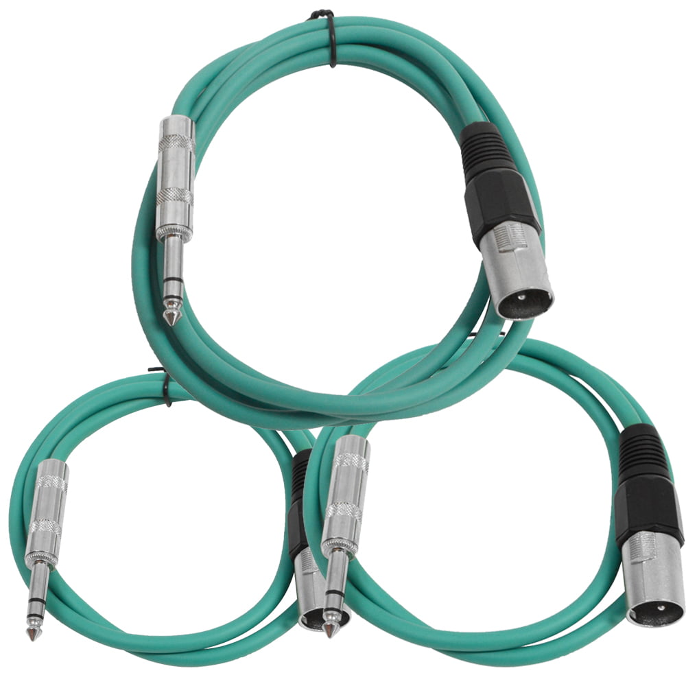Seismic Audio SATRXL-M3C-Green One 2 ft XLR-M to 1/4 Patch Cords 3 Pack of Green XLR Male to 1/4 Inch TRS Patch Cables- XLR to TRS Cable Kit One 6 ft One 3 Ft 