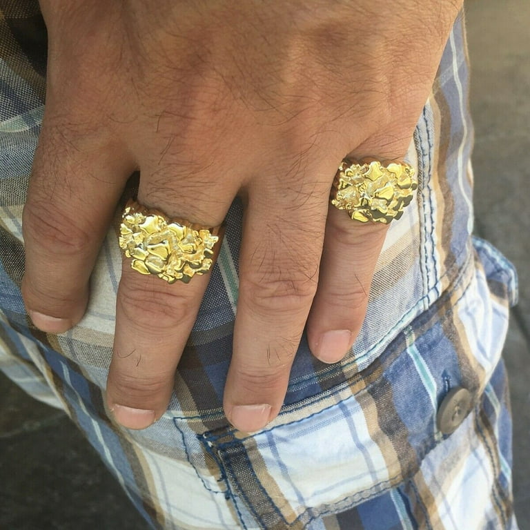 14K Gold Plated Over Solid 925 Sterling Silver Nugget Ring Heavy