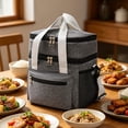 thumbnail image 4 of Gray Insulated Lunch Tote, Thick Thermal Layer Keeps Food Hot or Cold, Dual Compartments with Adjustable Shoulder Strap for Work, Picnic or Day Trip, 4 of 6