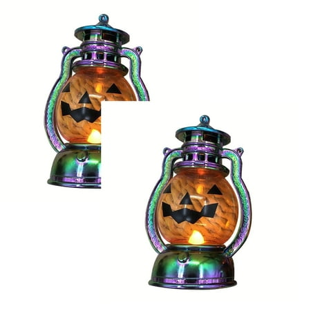 

2Pcs Gutter Lights Halloween Decorative Pumpkin Vintage Easter Plastic Electronic Candle Handheld Pumpkin Electroplated American Wind Gutter Lights Solar Powered Deck Lights Solar Powered